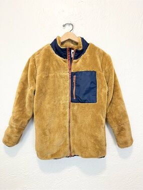 Tommy Bahama Sherpa Fleece Jacket Tan Navy Blue XL 14